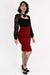 Red Houndstooth Pleat Pencil Skirt