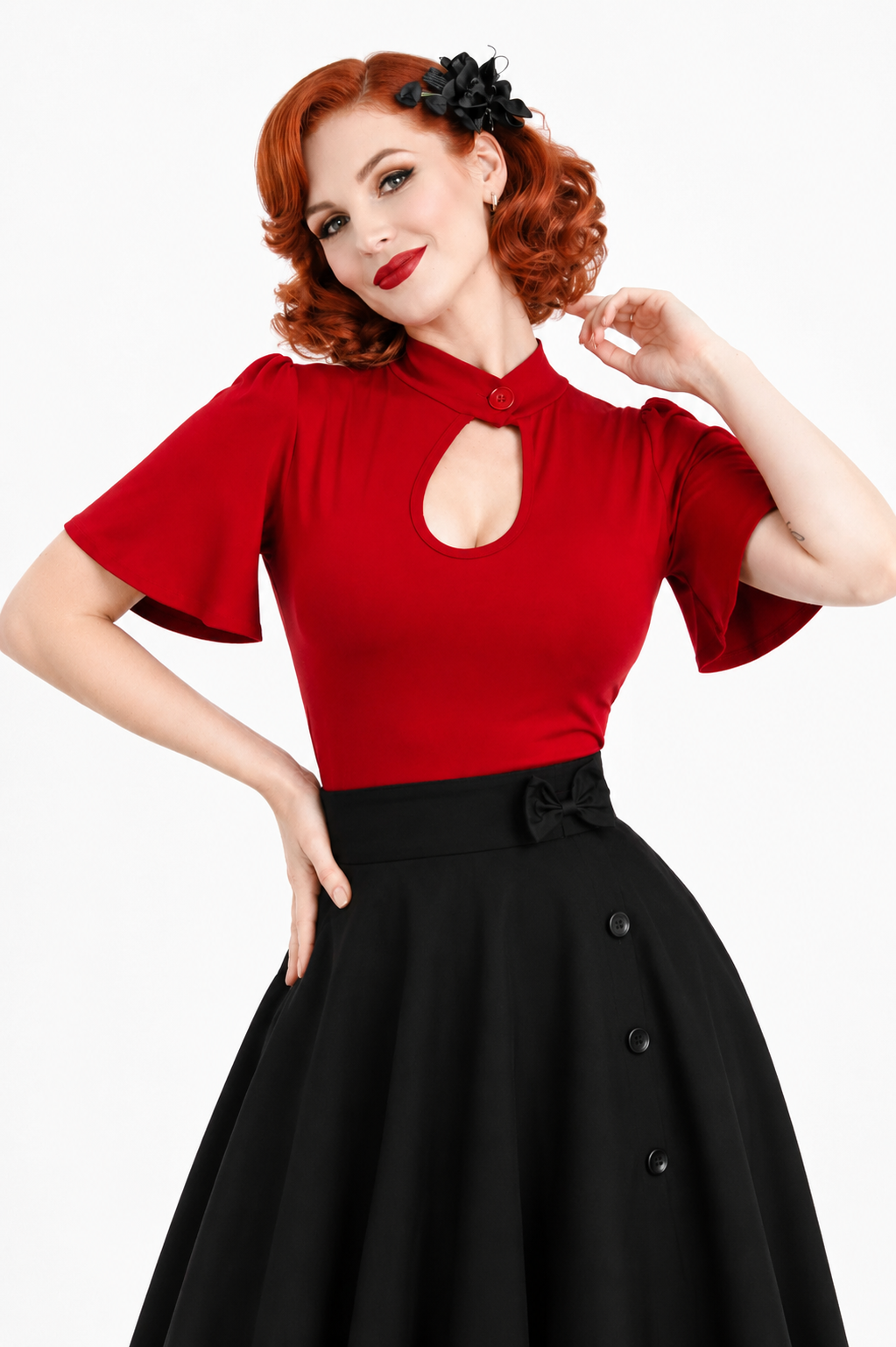Red Belle Sleeve Peephole Top