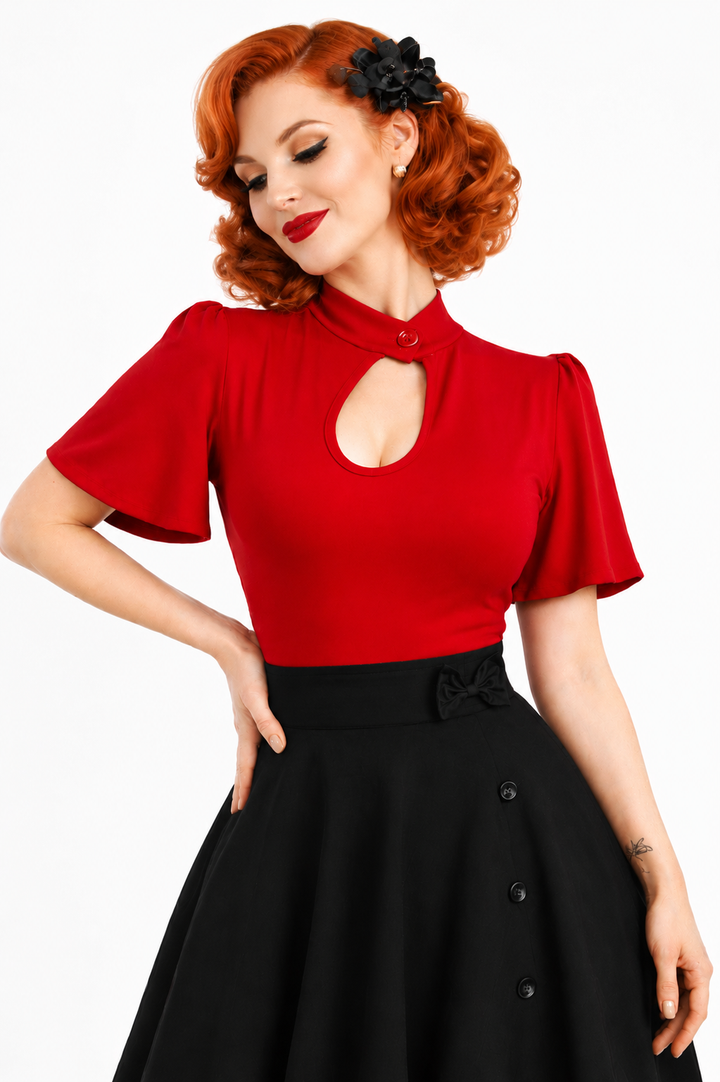 Red Belle Sleeve Peephole Top