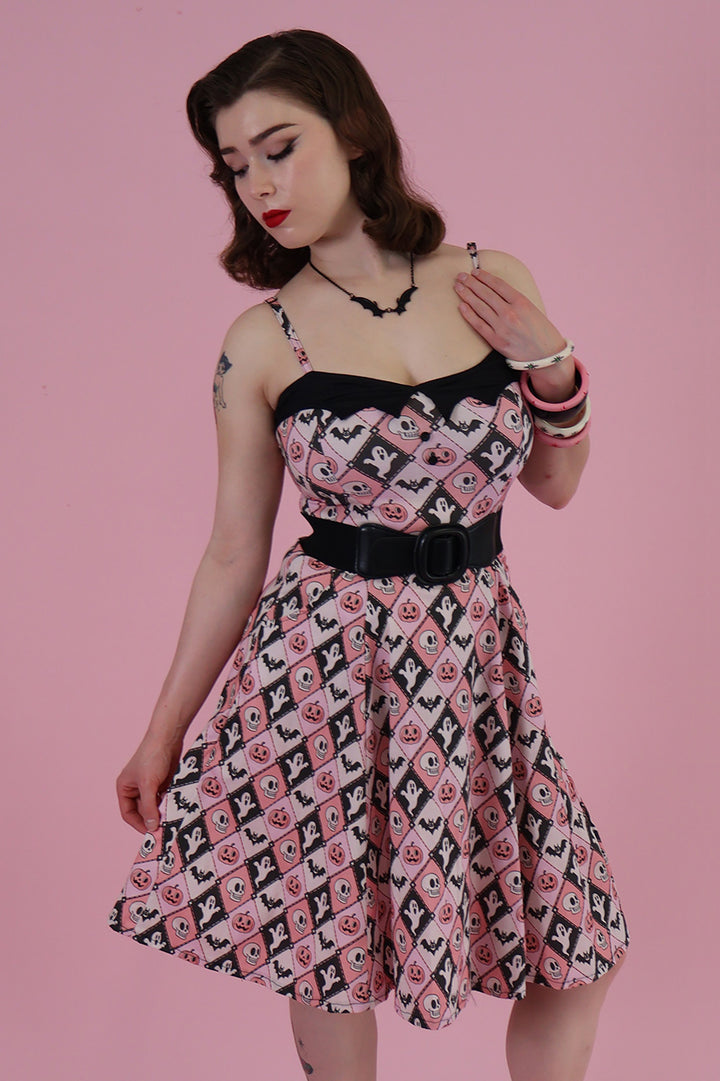 Argyle Spooks Bat Collar Swing Dress