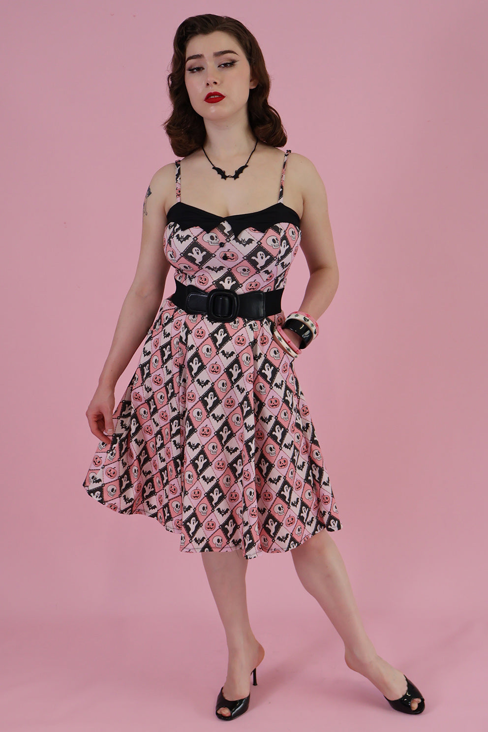 Argyle Spooks Bat Collar Swing Dress