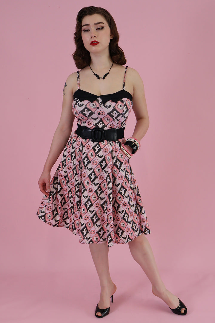 Argyle Spooks Bat Collar Swing Dress