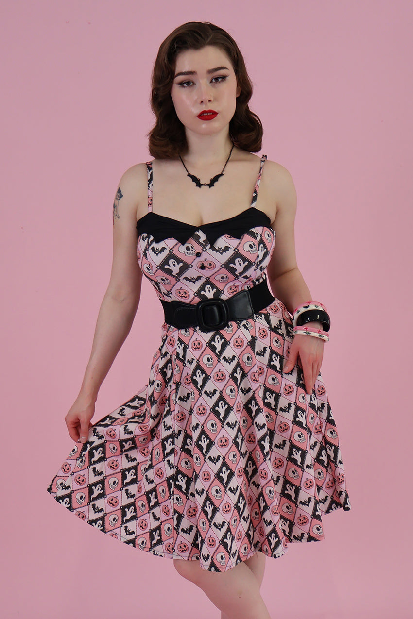 Argyle Spooks Bat Collar Swing Dress