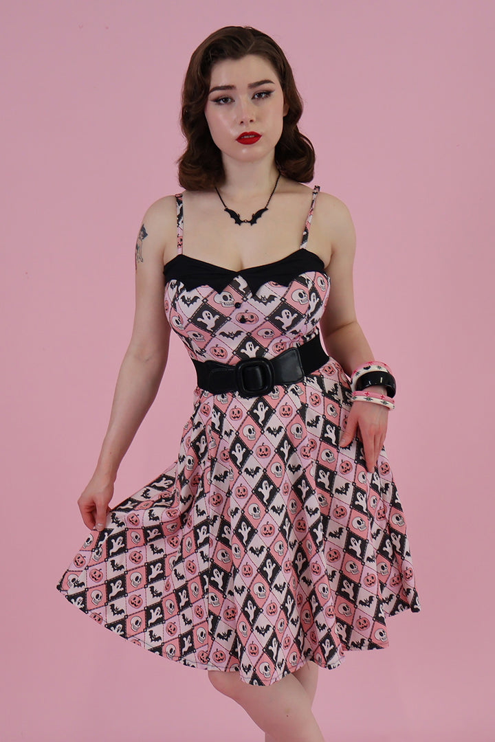 Argyle Spooks Bat Collar Swing Dress