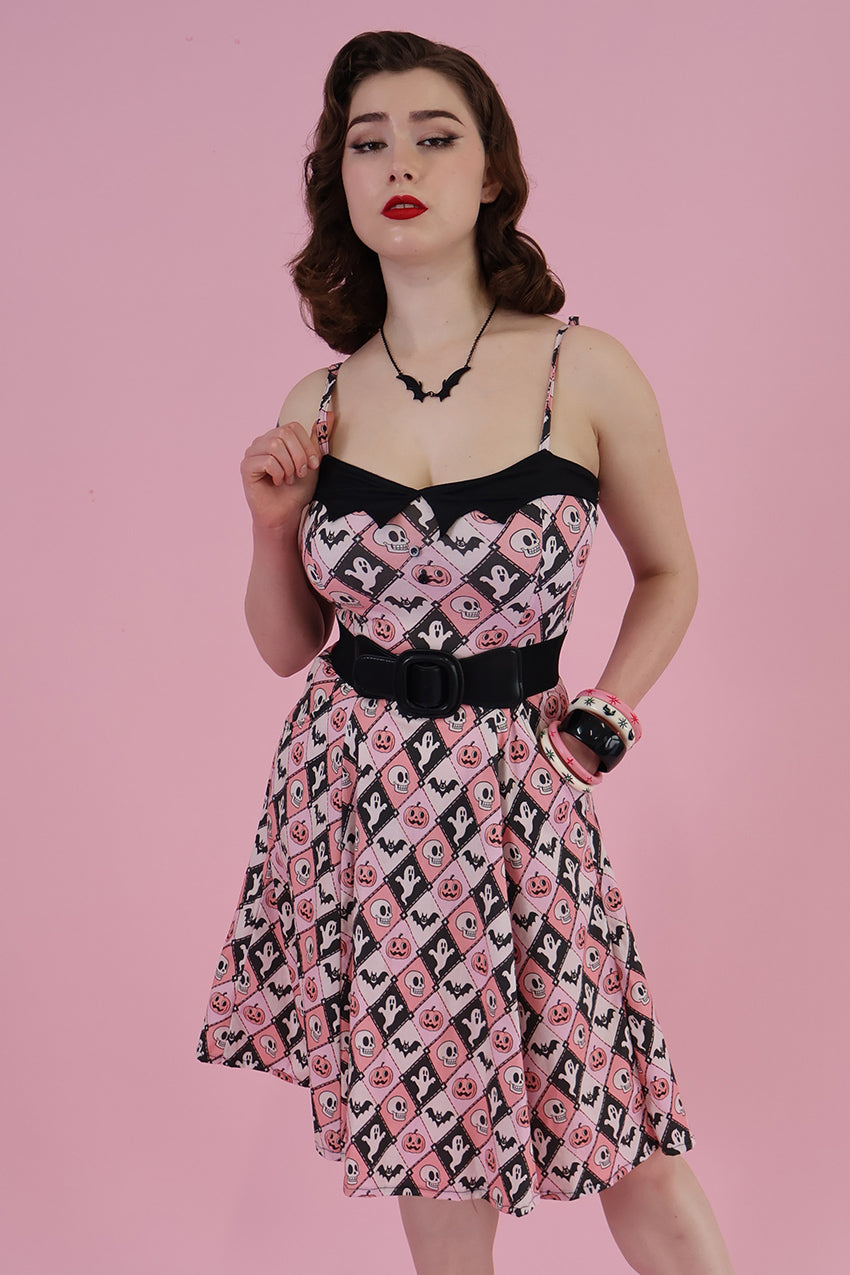 Argyle Spooks Bat Collar Swing Dress