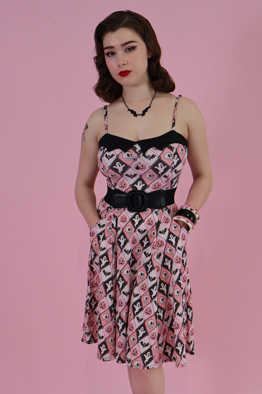Argyle Spooks Bat Collar Swing Dress