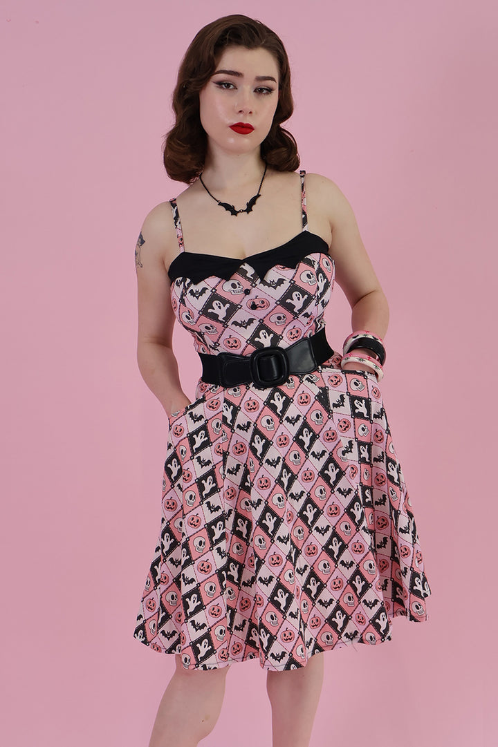 Argyle Spooks Bat Collar Swing Dress