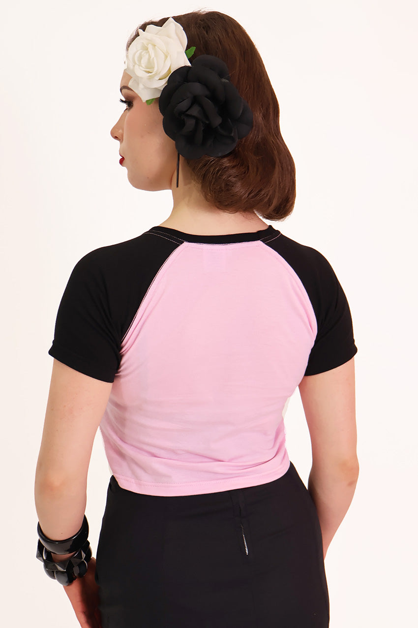 Bad to the Bone Raglan Crop Black & Pink Tee Shirt