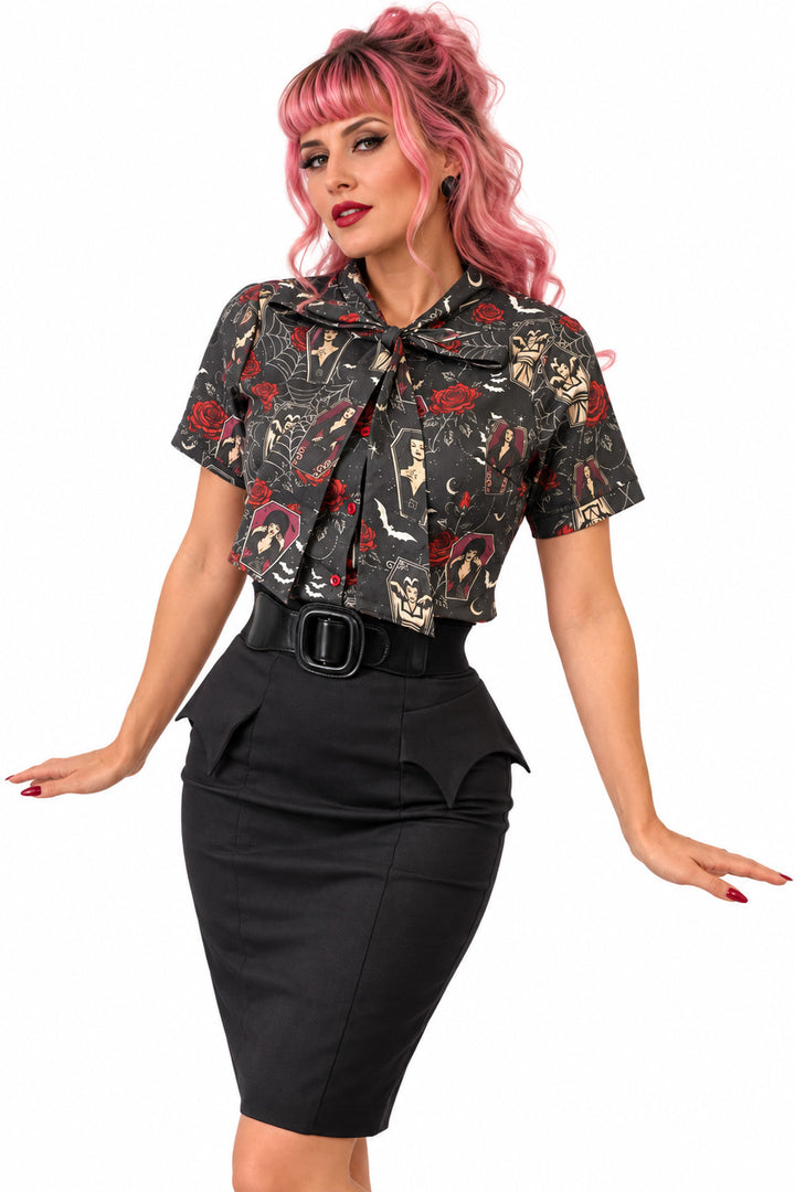 Black Bat Peplum Skirt