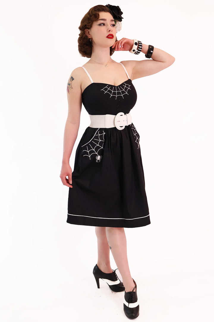 Nocturne Black Gathered Spiderweb Dress