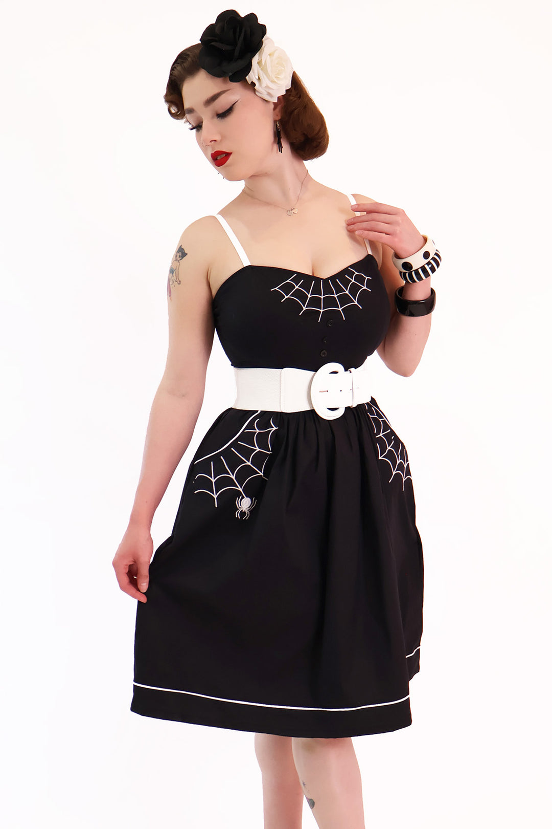 Nocturne Black Gathered Spiderweb Dress
