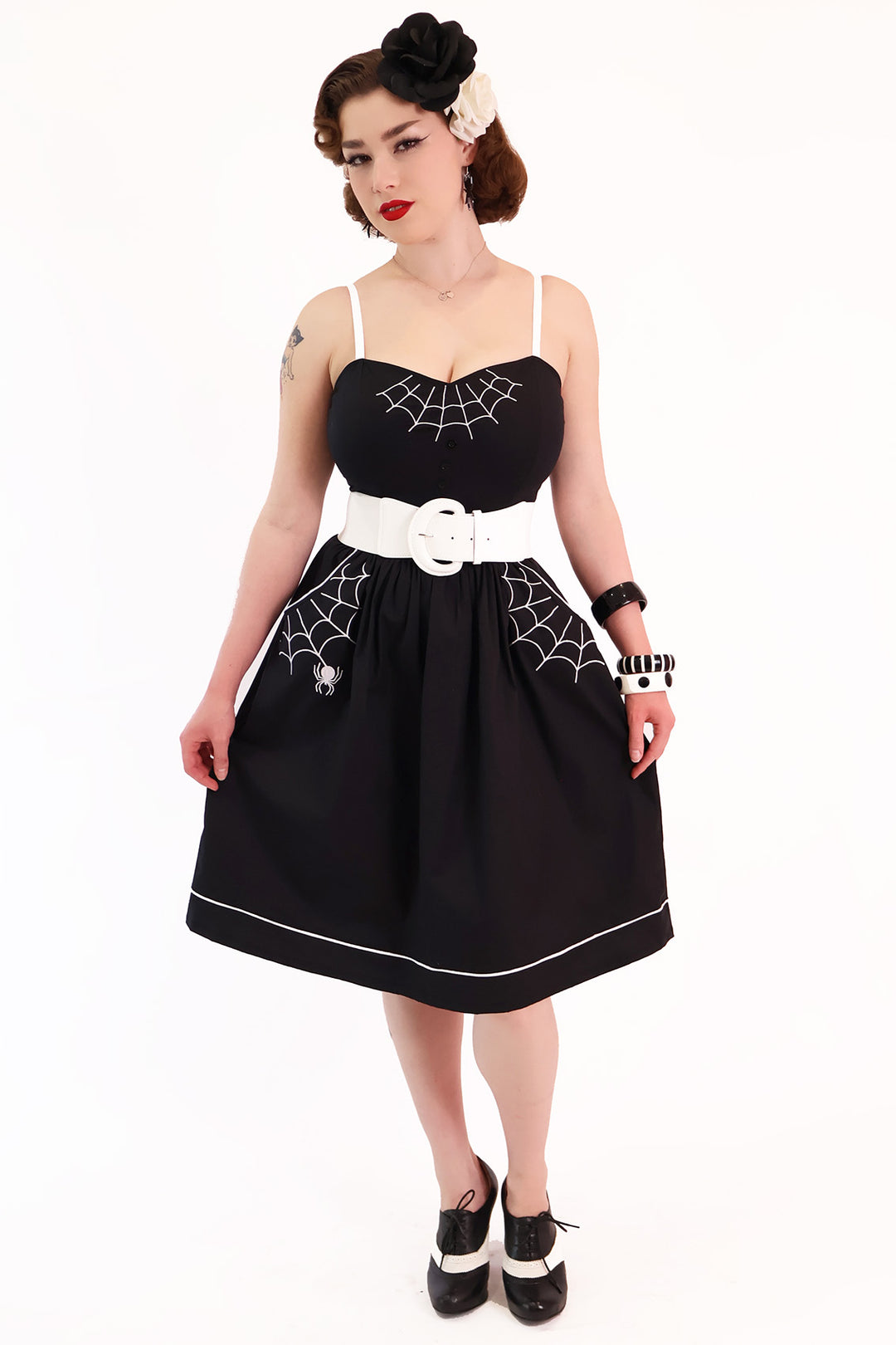 Nocturne Black Gathered Spiderweb Dress