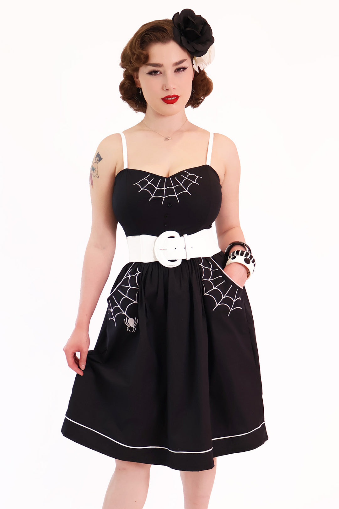 Nocturne Black Gathered Spiderweb Dress