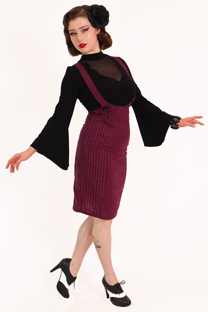 Burgundy Pinstripe Pencil Pinafore