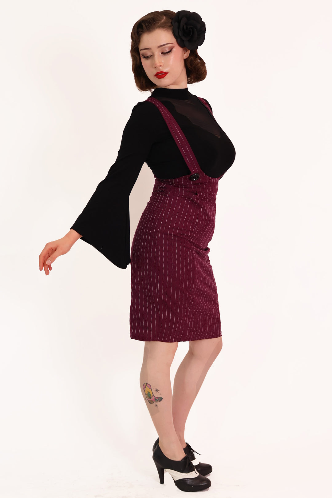Burgundy Pinstripe Pencil Pinafore