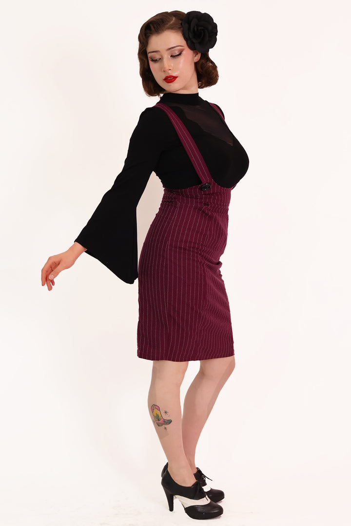 Burgundy Pinstripe Pencil Pinafore