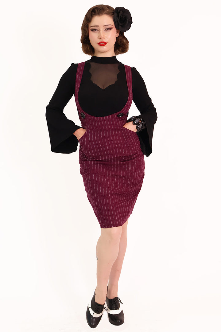 Burgundy Pinstripe Pencil Pinafore
