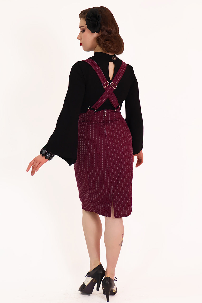 Burgundy Pinstripe Pencil Pinafore