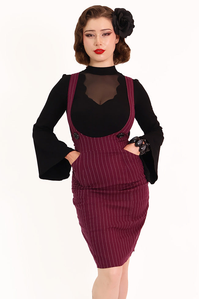 Burgundy Pinstripe Pencil Pinafore