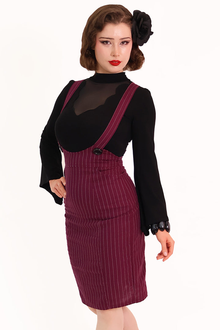 Burgundy Pinstripe Pencil Pinafore
