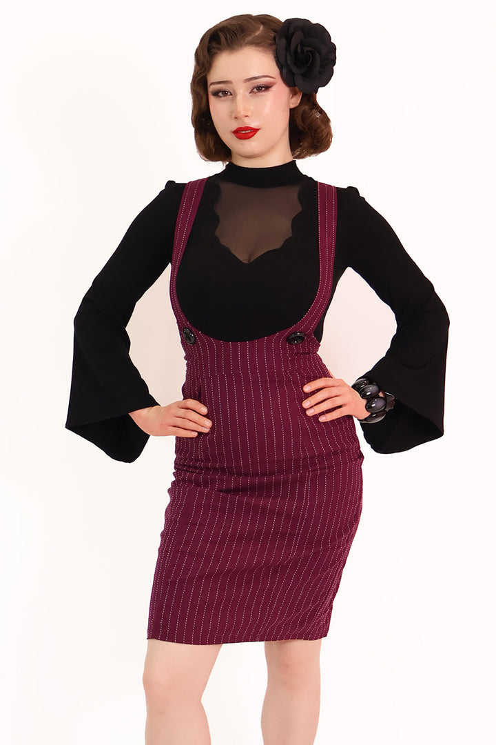 Burgundy Pinstripe Pencil Pinafore
