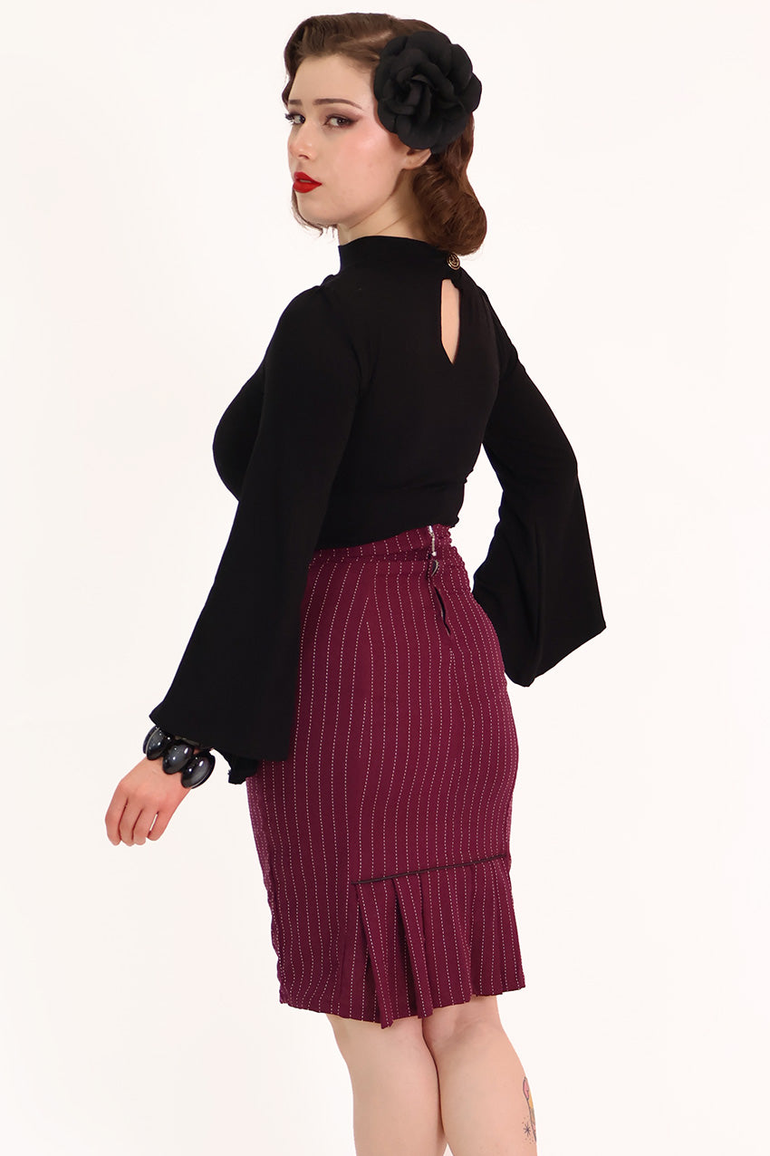Burgundy Pleat Pencil Skirt