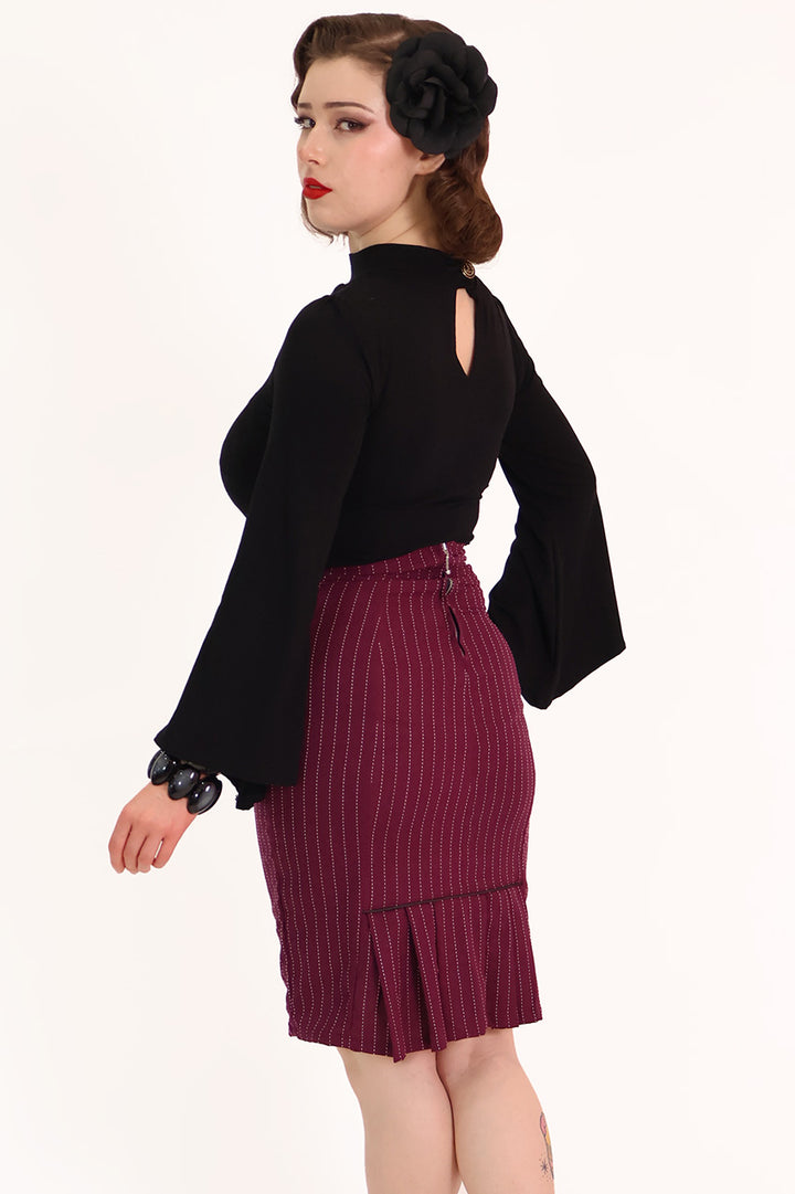 Burgundy Pleat Pencil Skirt
