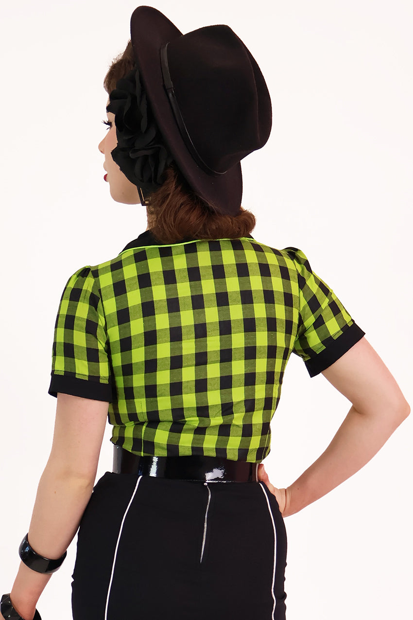 Gothic Western Shirt Black & Chartreuse Plaid