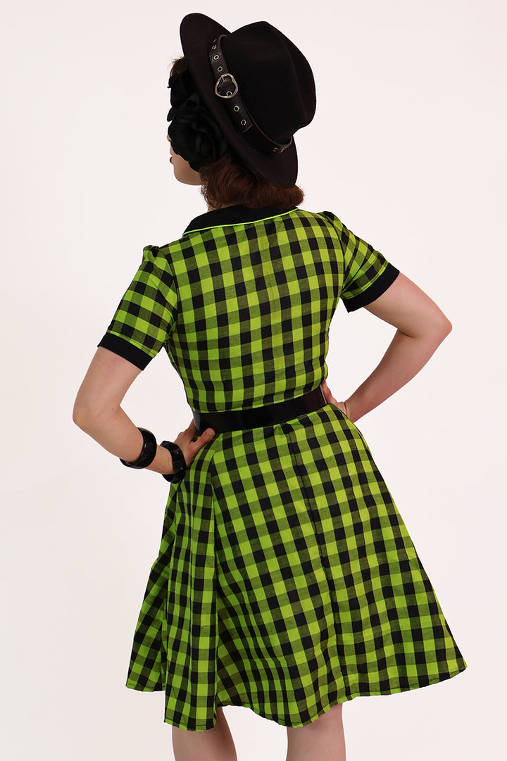 Chartreuse Plaid Gothic Western Swing Dress