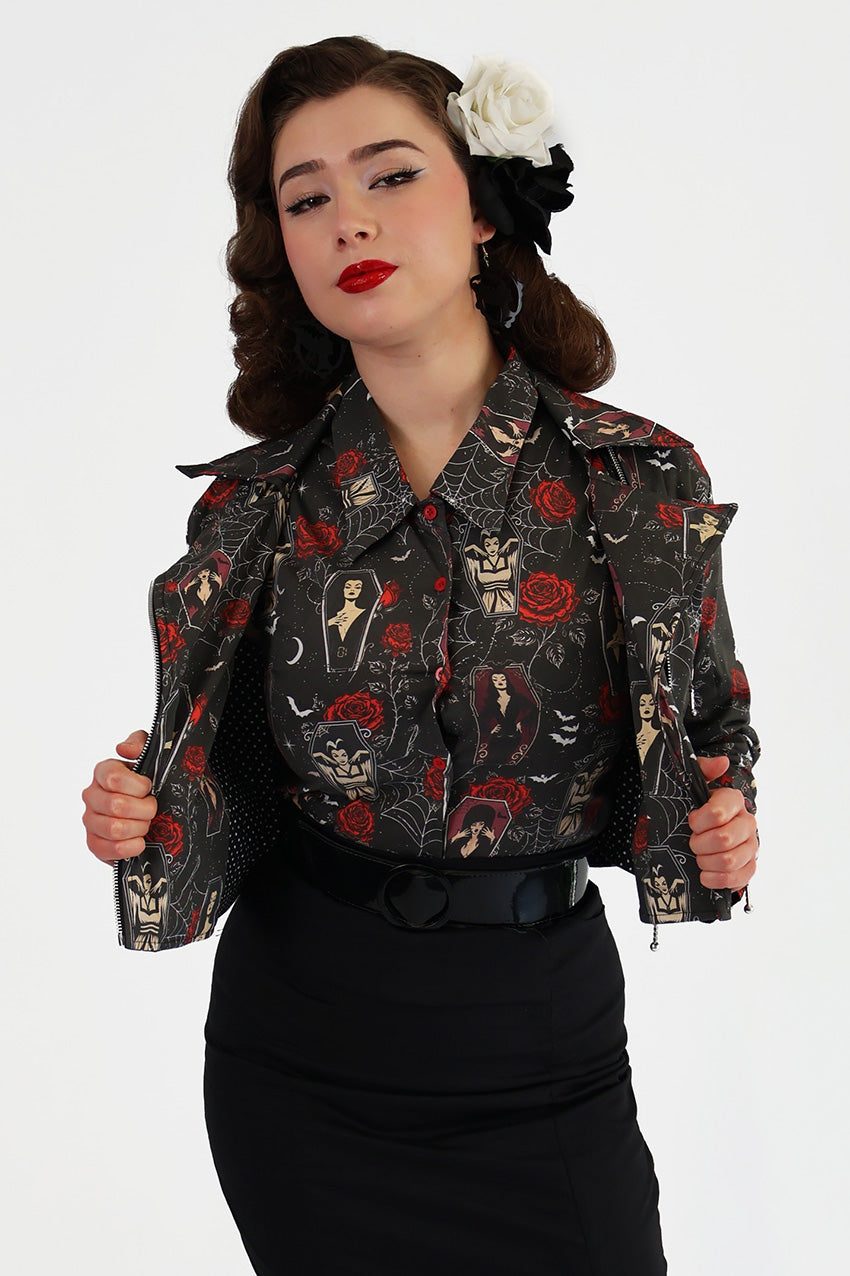 Coffin Club Horror Printed Biker Jacket