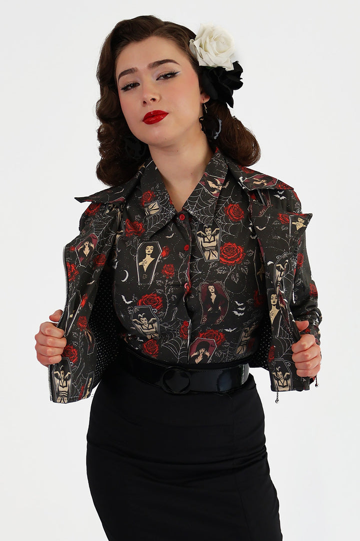 Coffin Club Horror Printed Biker Jacket