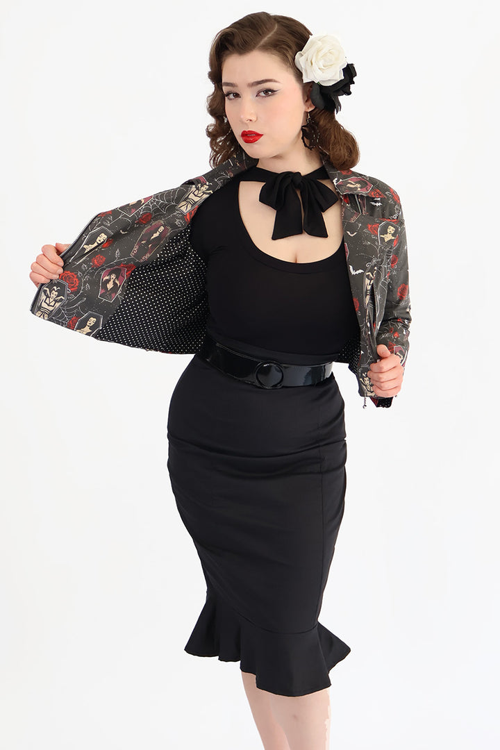 Coffin Club Horror Printed Biker Jacket