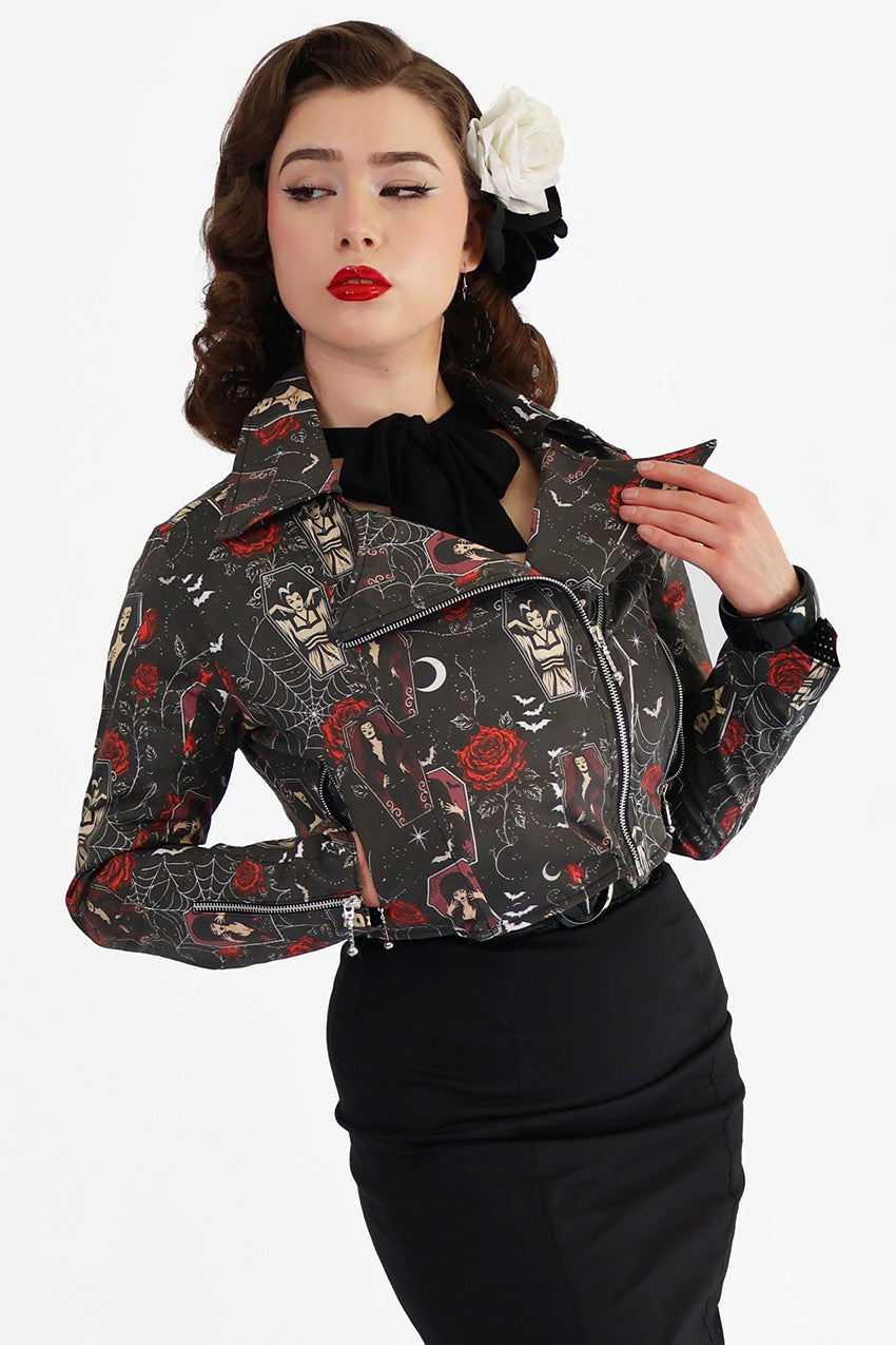 Coffin Club Horror Printed Biker Jacket