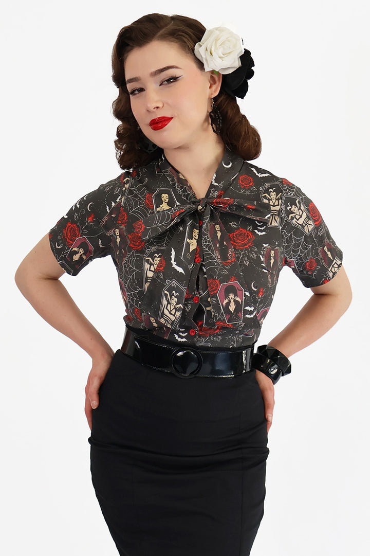 Coffin Club Pussybow Tie Shirt