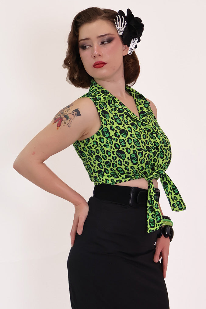 Franken-Leopard Black & Green Printed Retro Tie Shirt