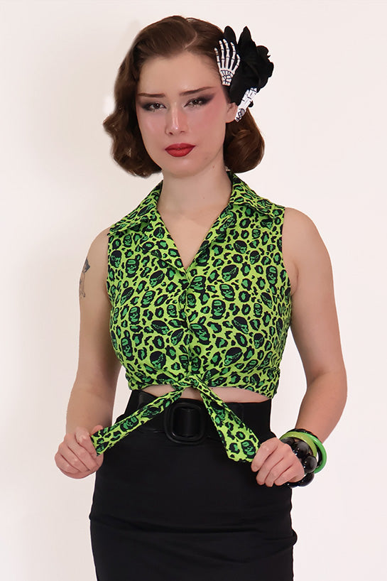 Franken-Leopard Black & Green Printed Retro Tie Shirt