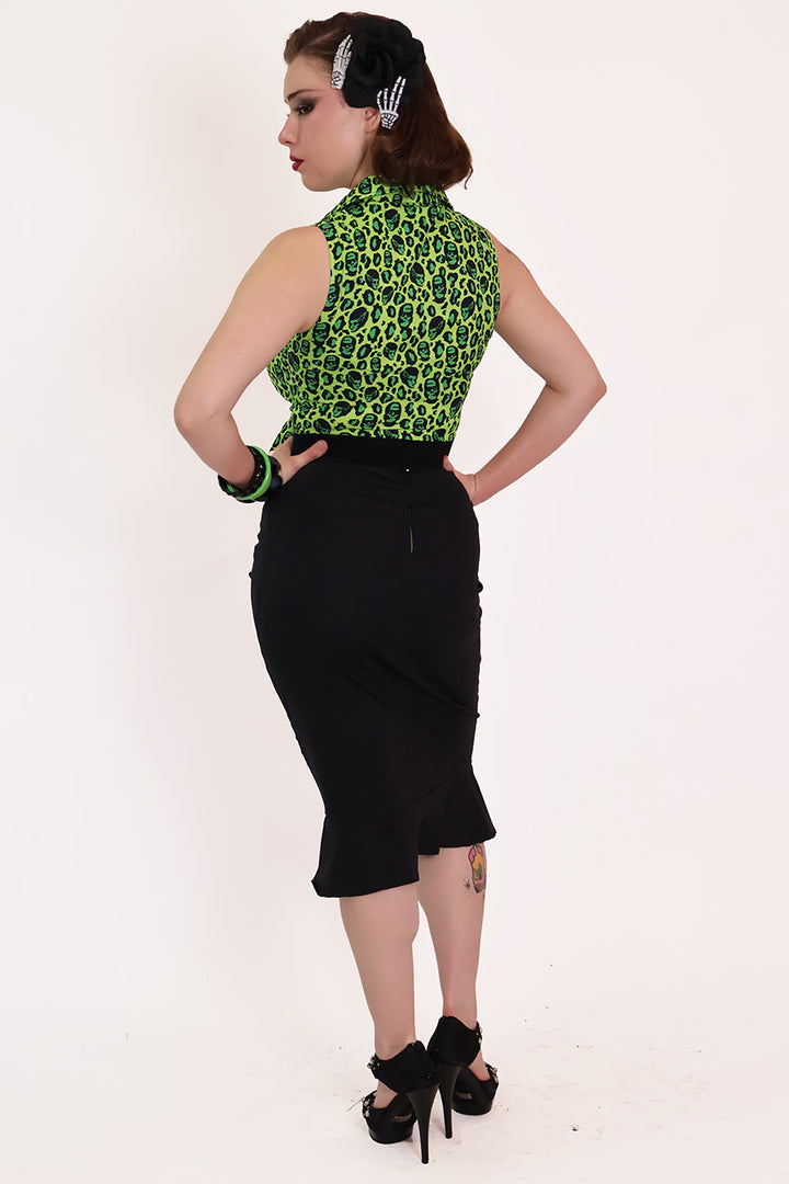 Franken-Leopard Black & Green Printed Retro Tie Shirt