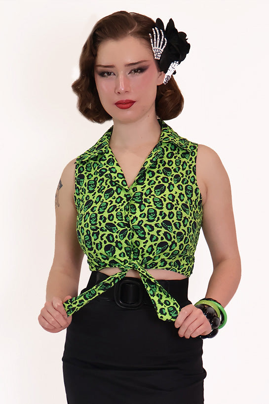 Franken-Leopard Black & Green Printed Retro Tie Shirt