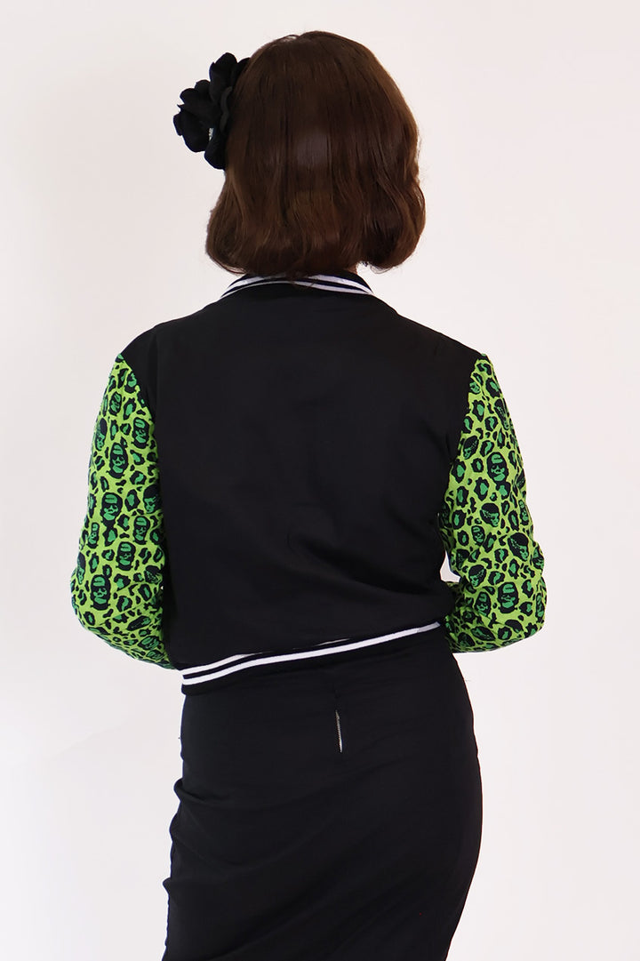 Franken-Leopard Black and Green Bomber Jacket