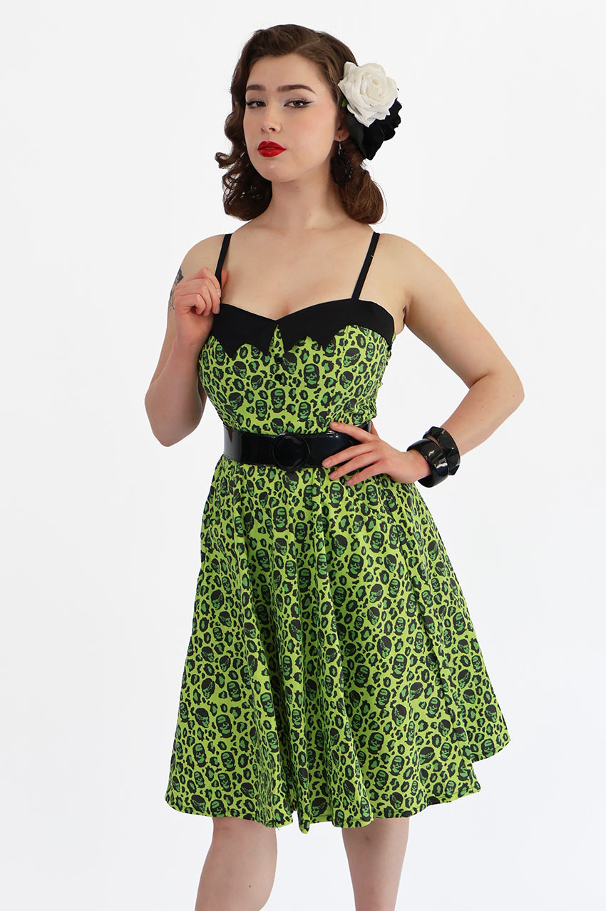 Green Franken Leopard Bat Collar Dress
