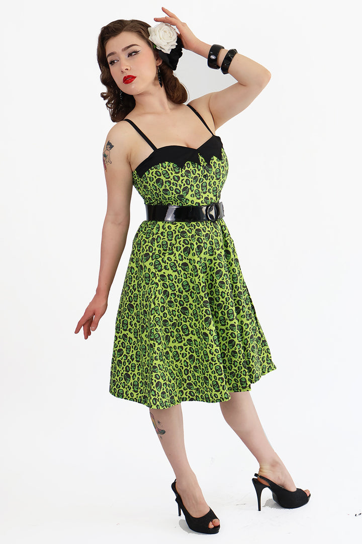 Green Franken Leopard Bat Collar Dress