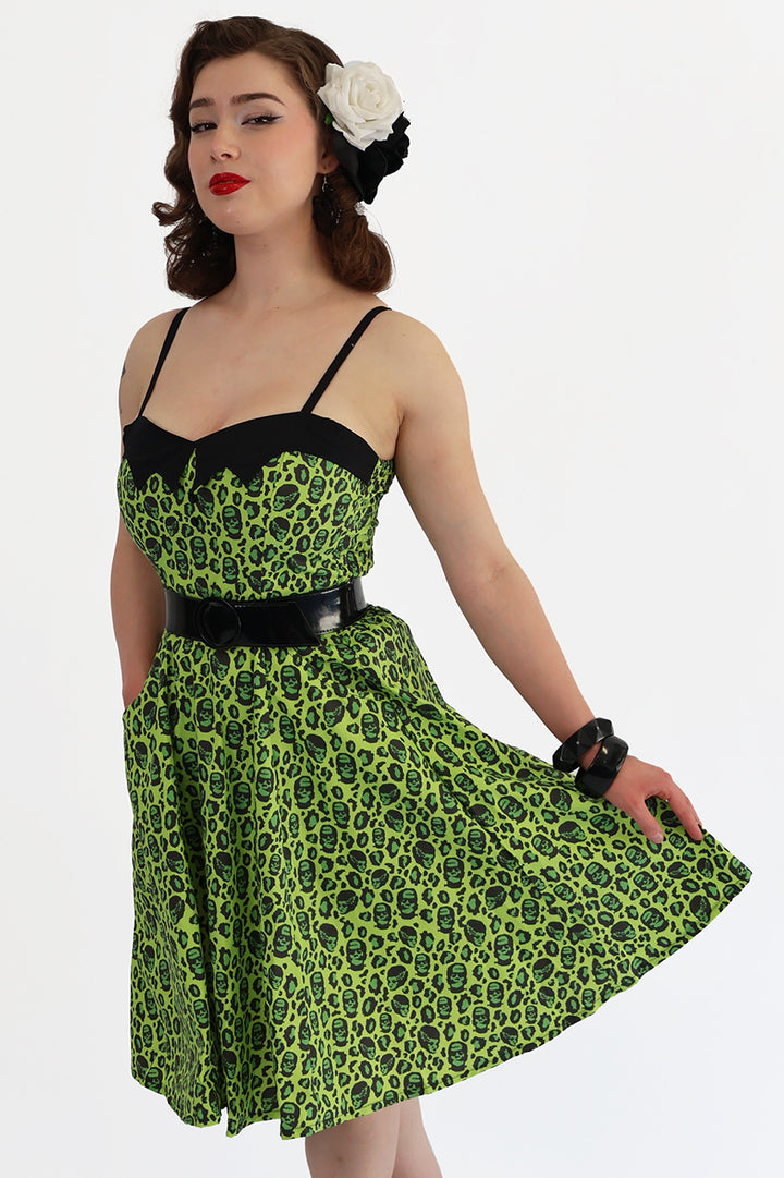 Green Franken Leopard Bat Collar Dress