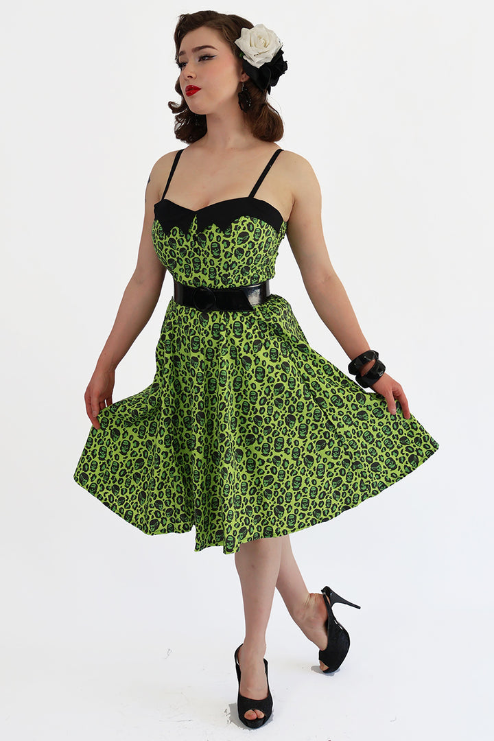 Green Franken Leopard Bat Collar Dress