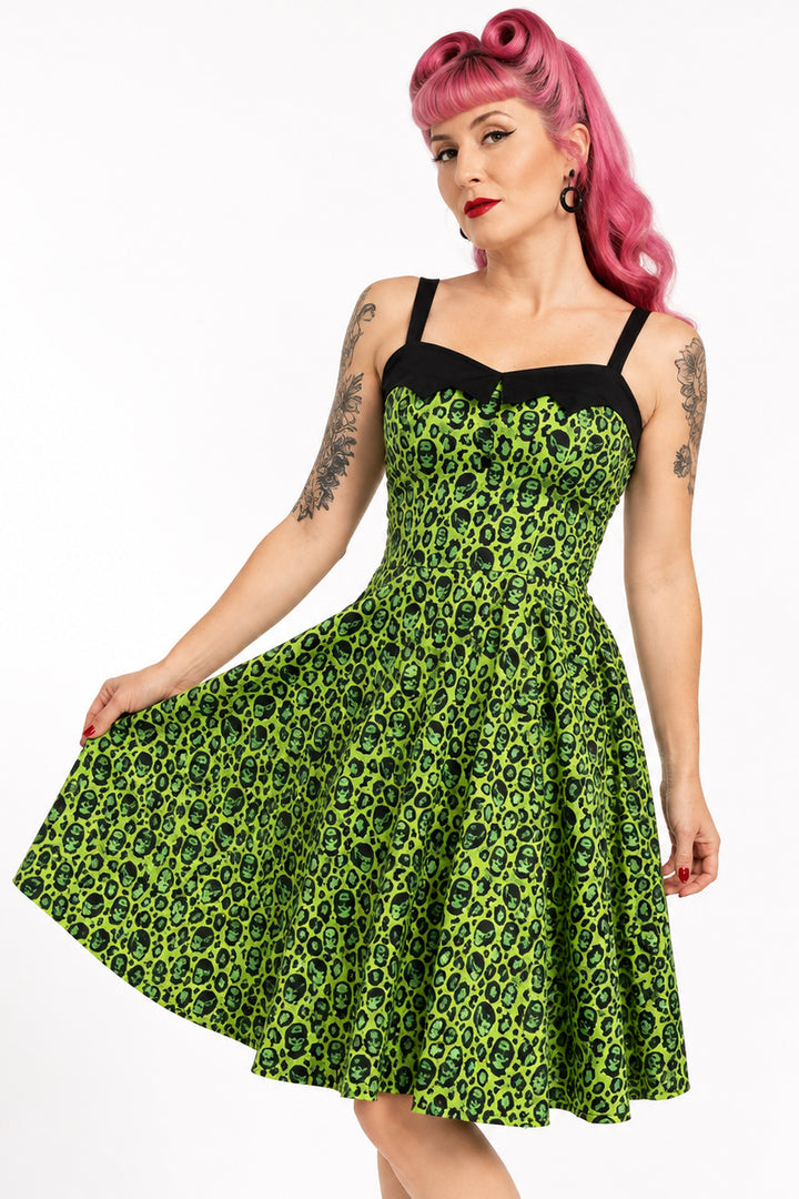 Green Franken Leopard Bat Collar Dress