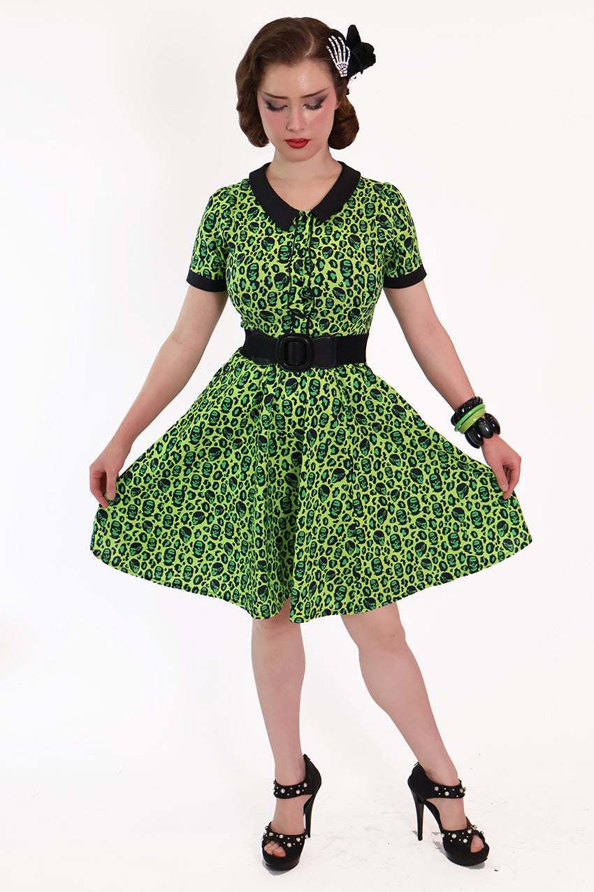Franken-Leopard Black and Green Shirt Dress