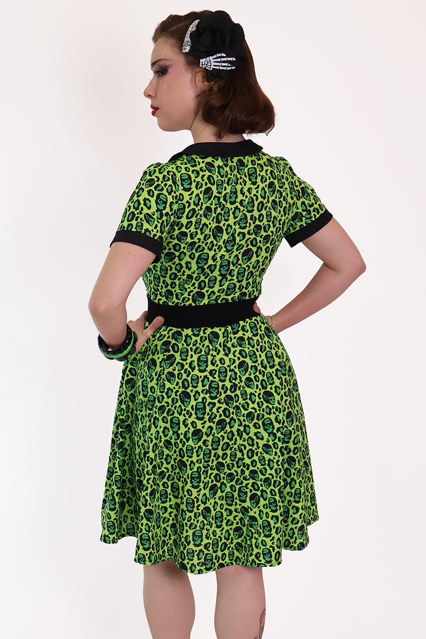 Franken-Leopard Black and Green Shirt Dress