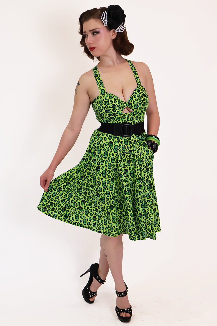 Franken-Leopard Green and Black Leopard Print Swing Dress