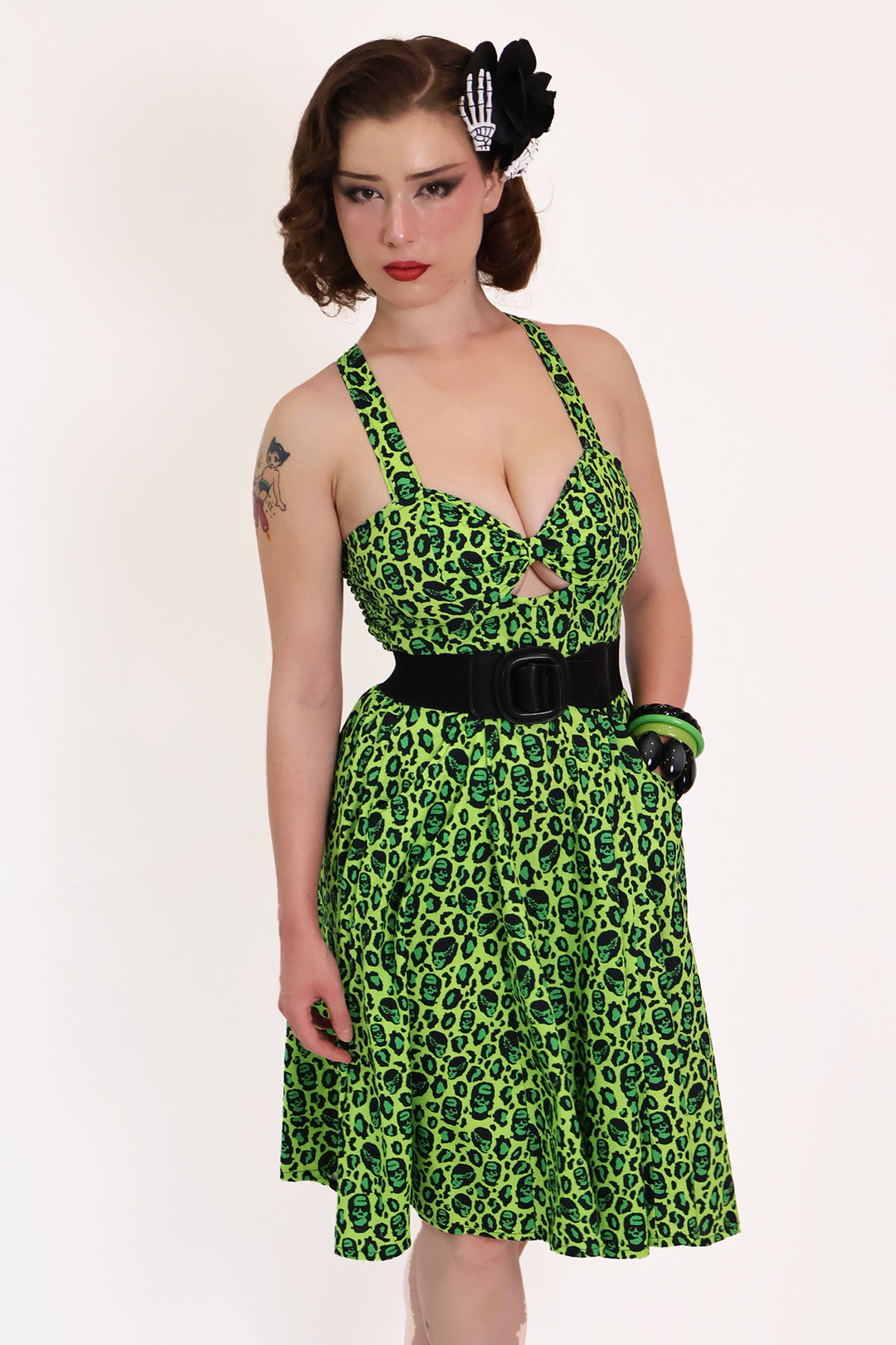 Franken-Leopard Green and Black Leopard Print Swing Dress