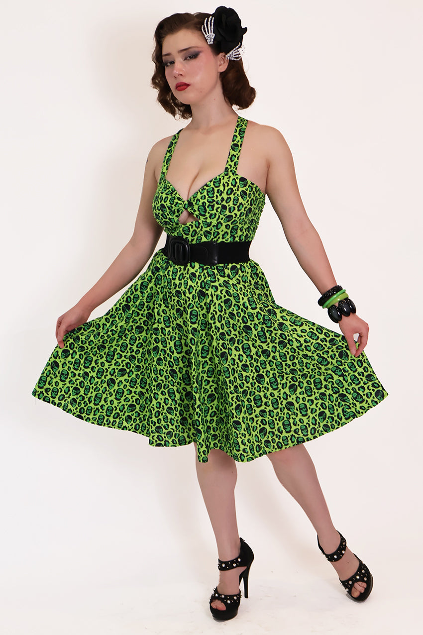 Franken-Leopard Green and Black Leopard Print Swing Dress