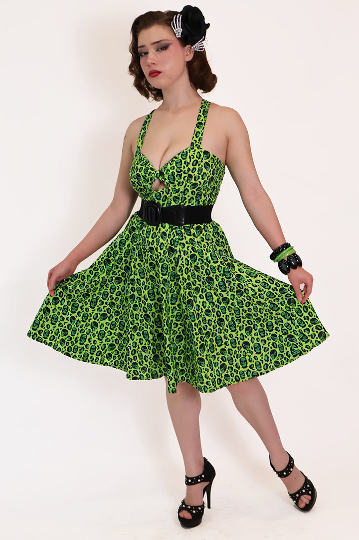 Franken-Leopard Green and Black Leopard Print Swing Dress